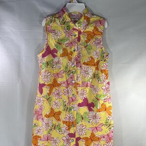 PALM LILY DRESS WOMENS 6 FLORAL BUTTON COLLARED ALL OVER PRINT SLEEVELESS FLOWER